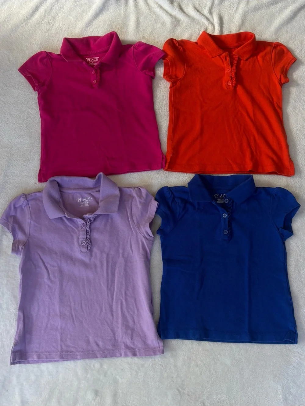 The Children’s Place Girls Ruffle Polo Shirt Bundle of 4 Shirts- 4T, XS 4, S 5/6